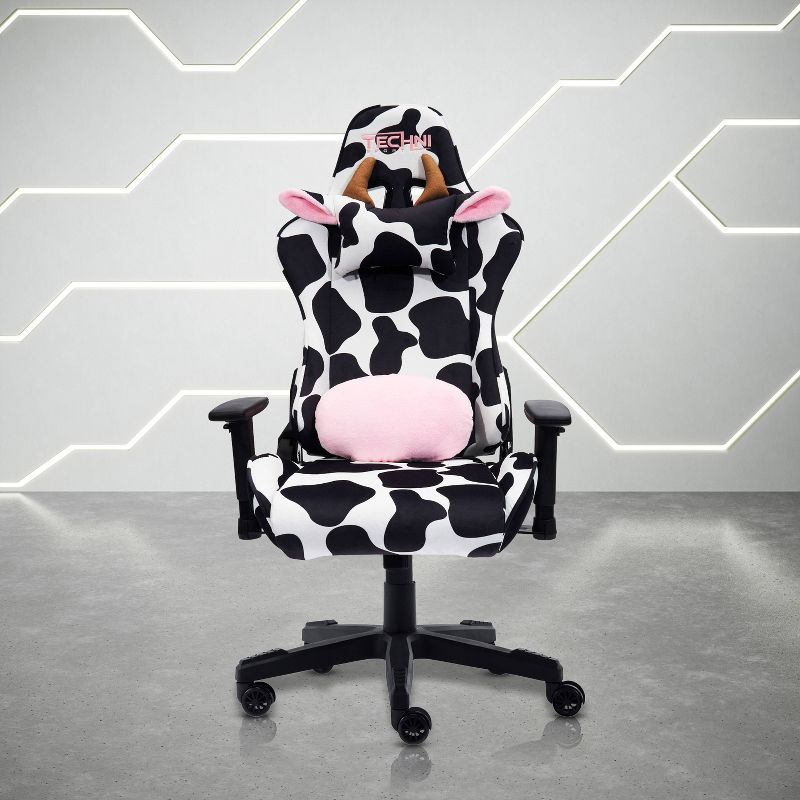 Ts85 Cow Print Luxx Series Gaming Chair Cow - Techni Sport: Velvet Upholstery, Memory Foam, Adjustable