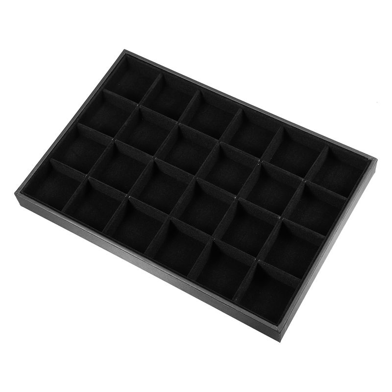 Unique Bargains 24 Grid Jewelry Tray Stackable Tray Showcase for Rings Earrings Necklace Bracelet Pendants 1 Pc Black