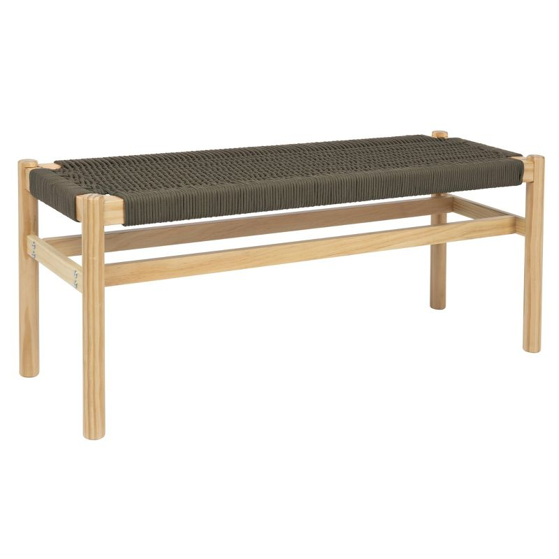 Storied Home Fernway Solid Wood and Woven Rope Entryway Bench Moss Green: Pine Frame, Cotton Upholstery
