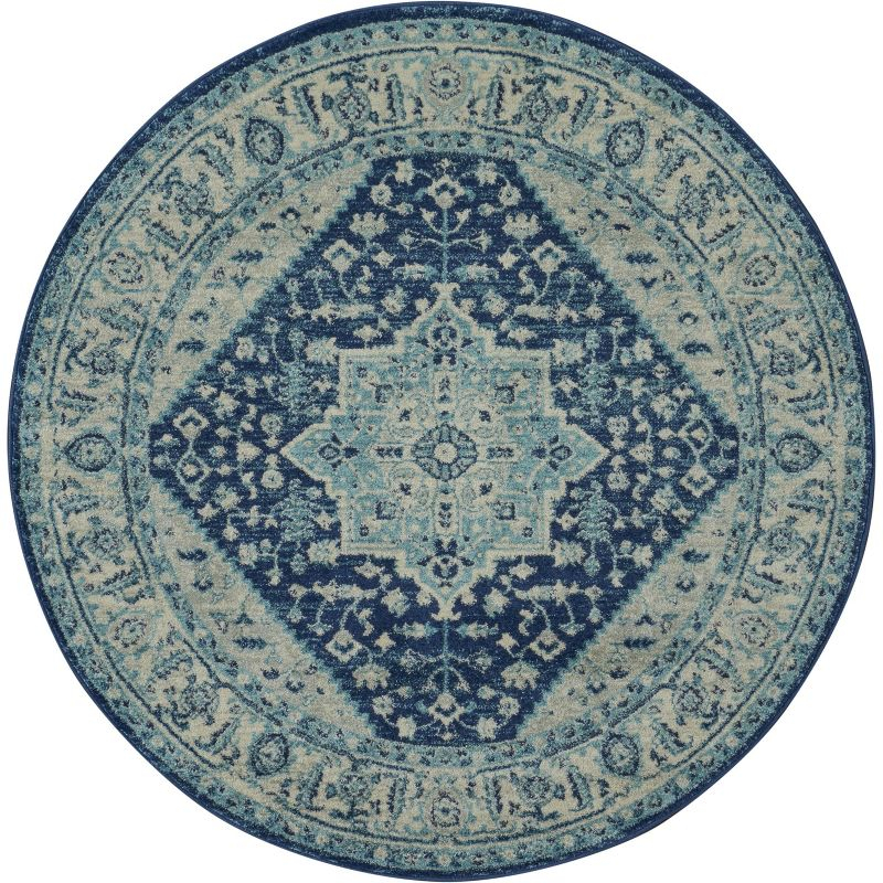Nourison Tranquil Persian Indoor Rug Ivory Navy 5'3" x Round
