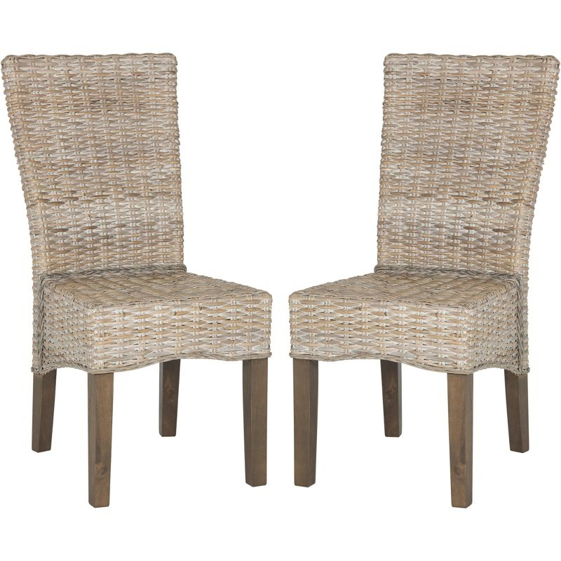 Ozias 19''H Wicker Dining Chair (Set of 2) - White Washed - Safavieh