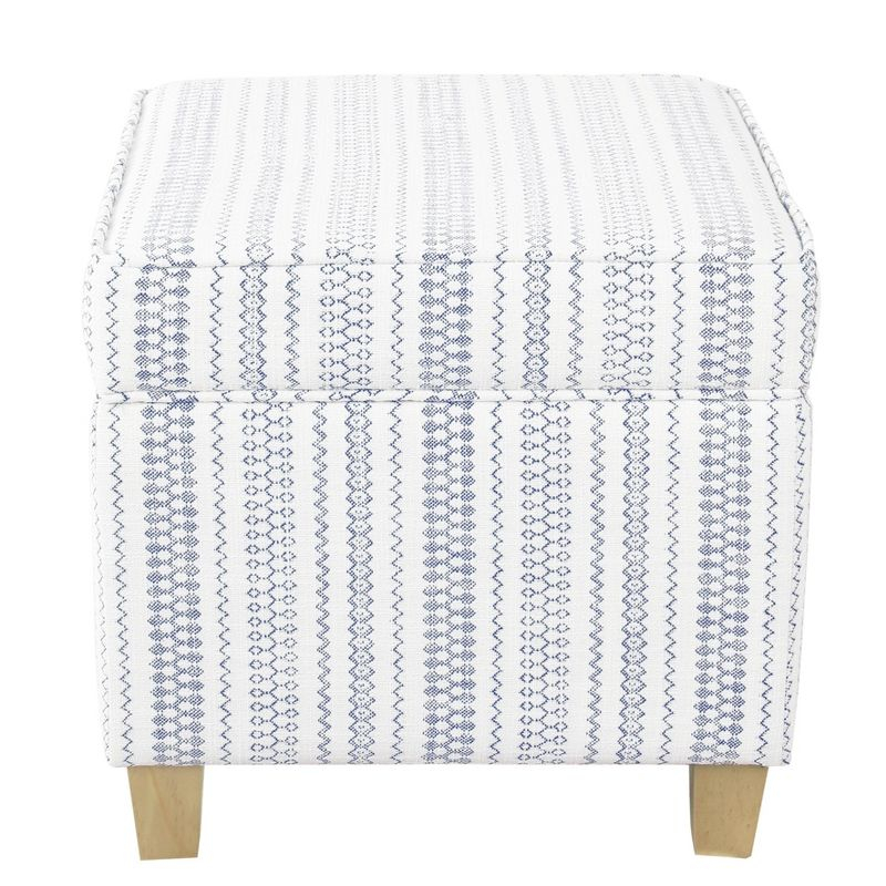 Cole Classics Square Storage Ottoman with Lift Off Top Blue Striped - HomePop: Farmhouse Accent, Wood Legs