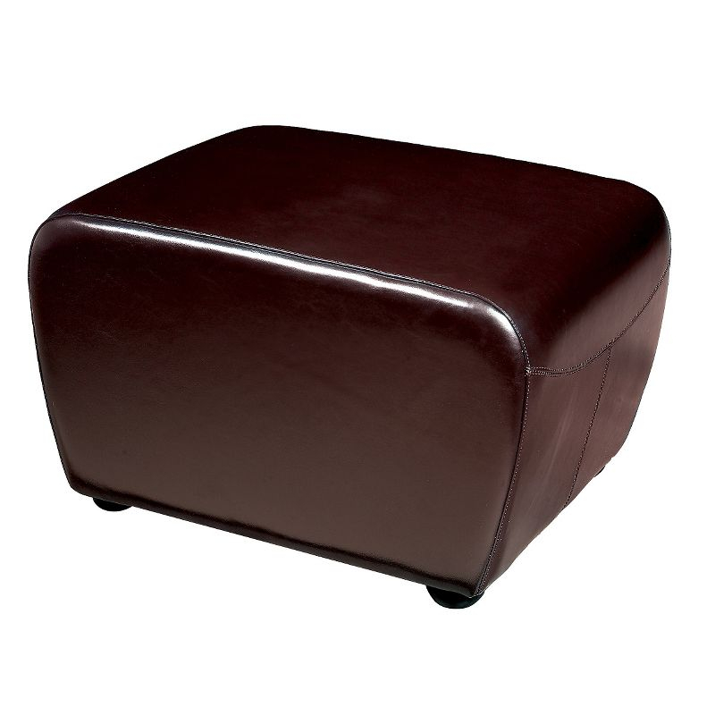 Full Leather Ottoman with Rounded Sides Dark Brown - Baxton Studio: Faux Upholstered, Wood Frame, No Assembly Required