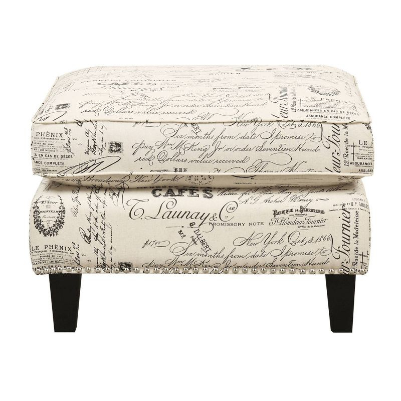 Emery Ottoman French Script - Picket House Furnishings: Contemporary Nailhead Trim, Polyester Upholstery, Plywood Frame