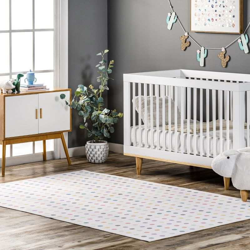Nuloom Larissa Polka Dot 3x5 Machine Washable Accent Indoor Area Rug for Living Room Bedroom Dining Room Nursery Entryway Kitchen, Ivory/Multicolor
