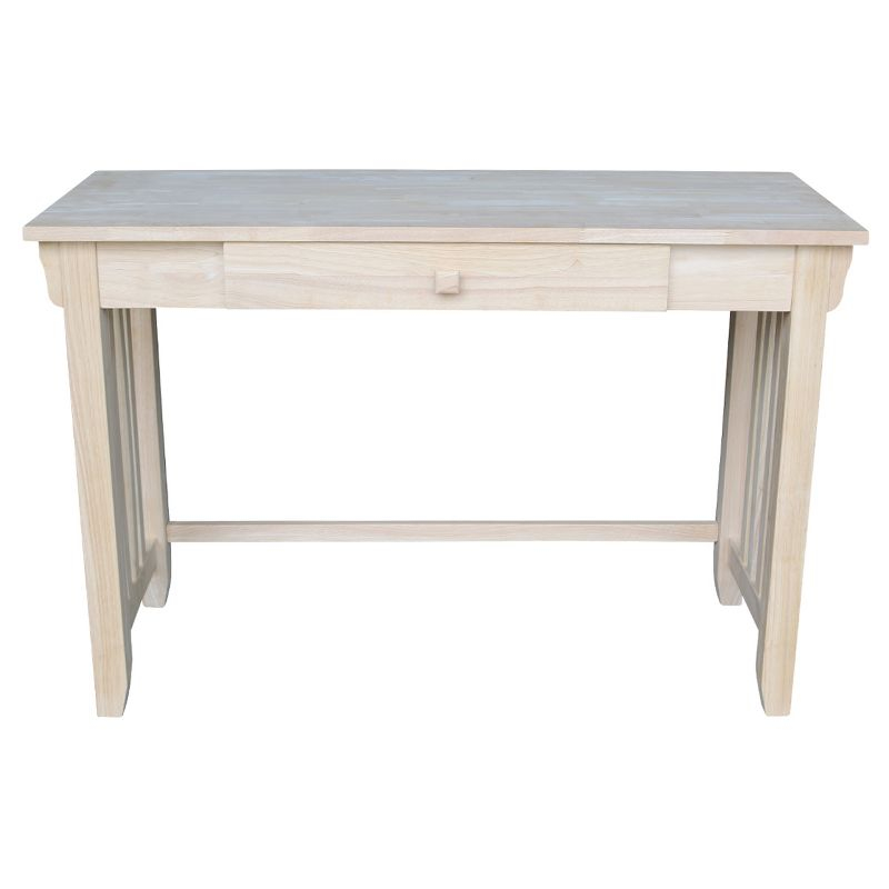 International Concepts Mission Desk with Drawer Unfinished: Mid-Century Modern Hardwood Office Workstation