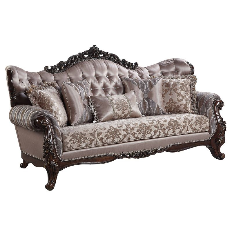 Acme Furniture 92" Benbek Sofa Fabric and Antique Oak Finish: Leather Upholstery, Wood Frame, Includes Accent Pillow