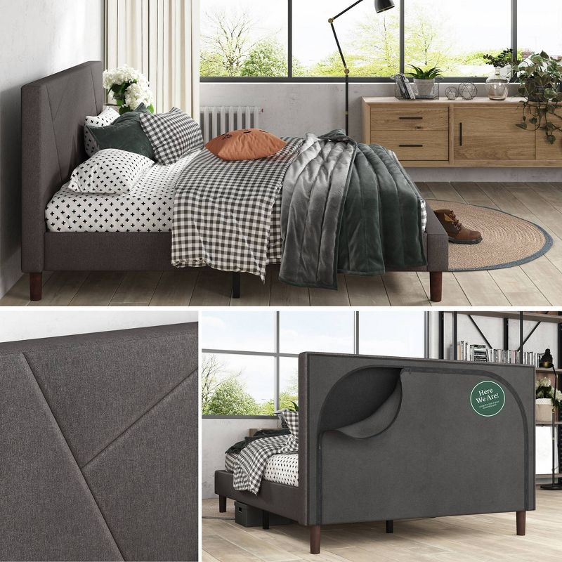 King Judy Upholstered Platform Bed Frame Gray - Zinus: Modern Style, No Box Spring Needed, 5-Year Warranty