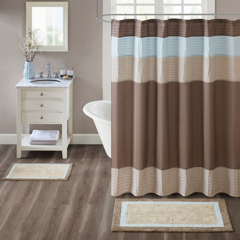27"x45" Salem Border Bath Rug Blue: Madison Park, Cotton Tufted, Machine Washable, Latex Backing
