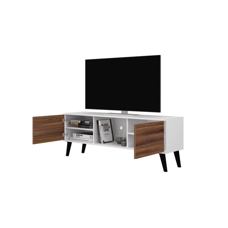 Doyers TV Stand for TVs up to 50" White/Brown - Manhattan Comfort: Media Entertainment Center with Open Shelves
