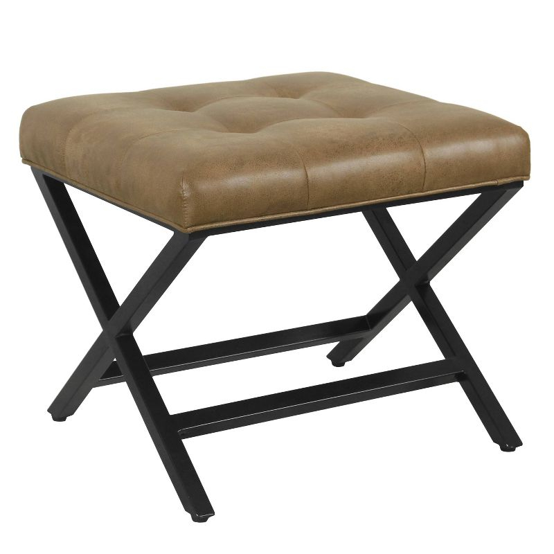 HomePop X-Design Bench Faux Leather Brown: Modern Upholstered Ottoman, Bedroom Seating, 250lbs Capacity
