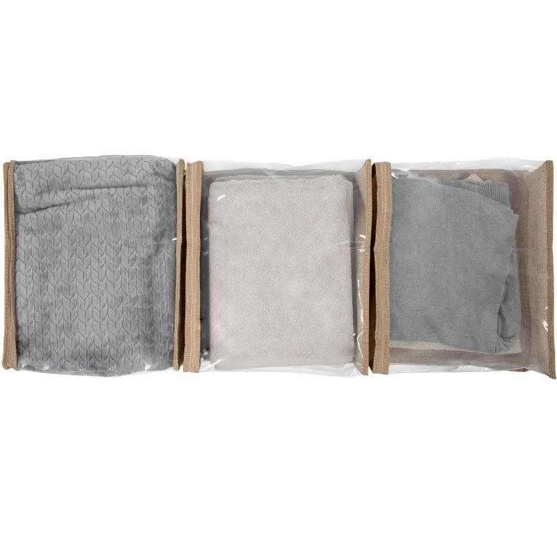 Under Bed Zippered Sweater Storage Bags with Clear Vision Panel, Set of 3, Latte Brown
