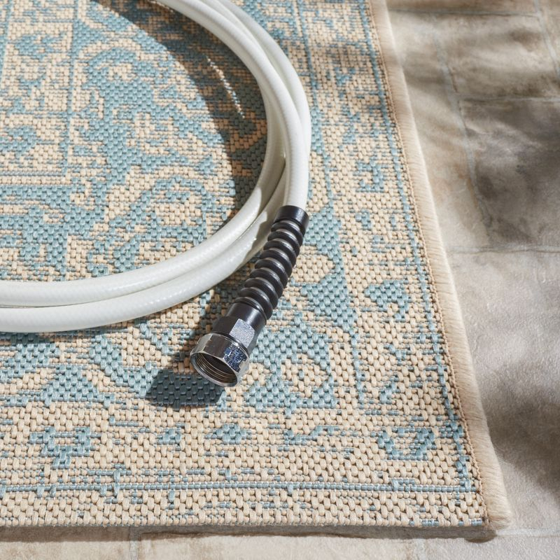 Beach House BHS137 POWER LOOMED Indoor/Outdoor Area Rug - Aqua/Cream - 4'x4' - Safavieh