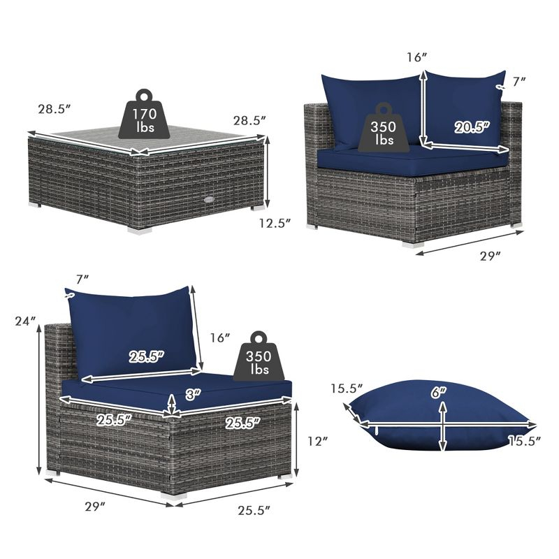 Costway 7PCS Patio Rattan Furniture Set Sectional Sofa Cushioned Garden Navy