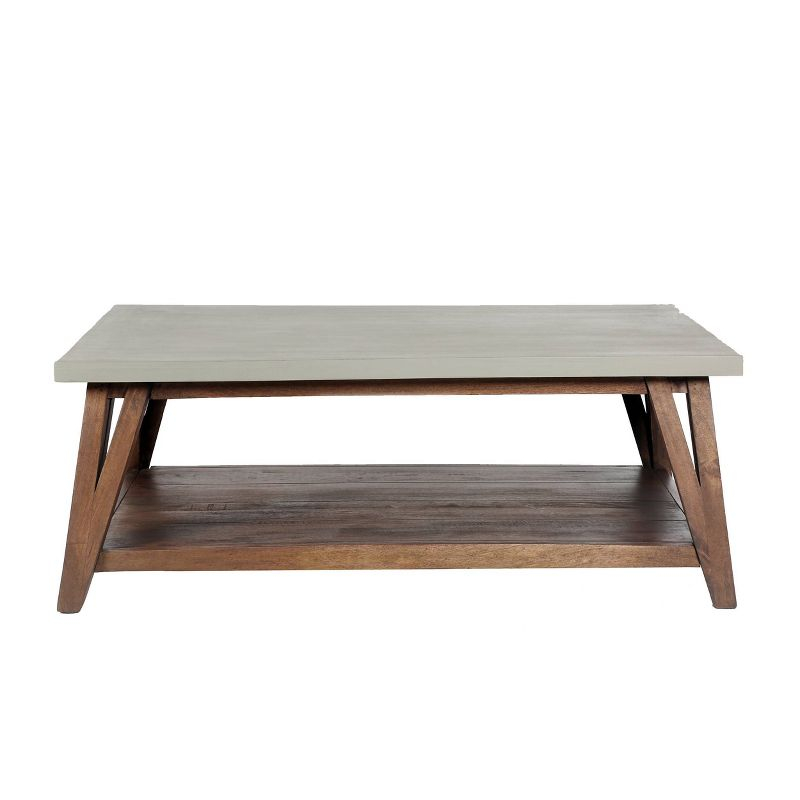48" Brookside Coffee Table Concrete Coated Top and Wood Light Brown/Gray - Alaterre Furniture: Mid-Century Modern Design, Fixed Shelf