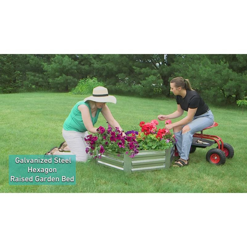 Sunnydaze Galvanized Steel Hexagon-Shaped Raised Garden Bed - Gray