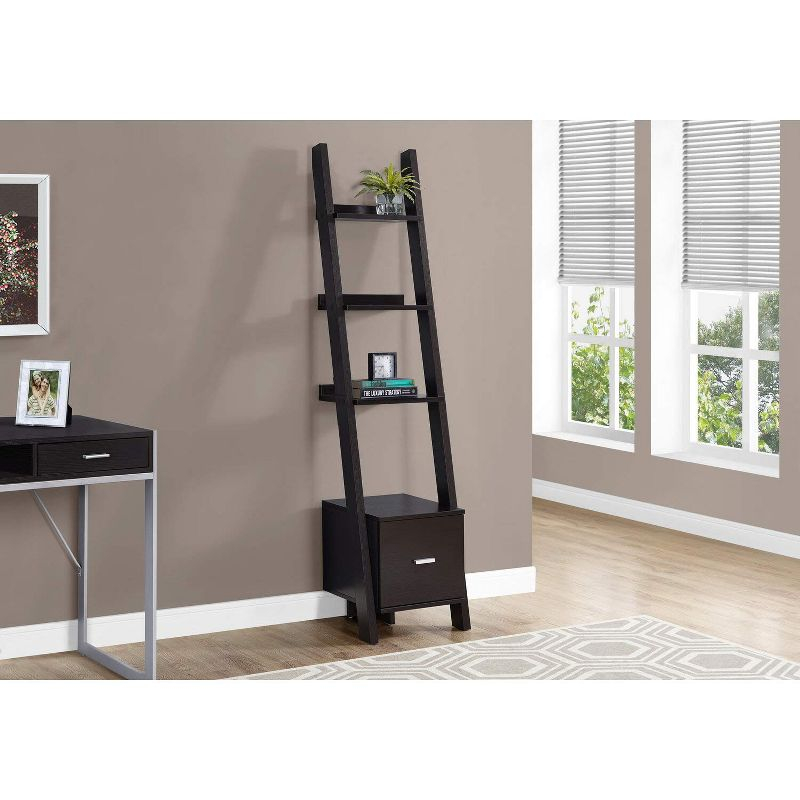 Monarch Specialties Bookshelf Bookcase Etagere Corner Ladder 69InchH Office Bedroom Laminate Brown Contemporary Modern