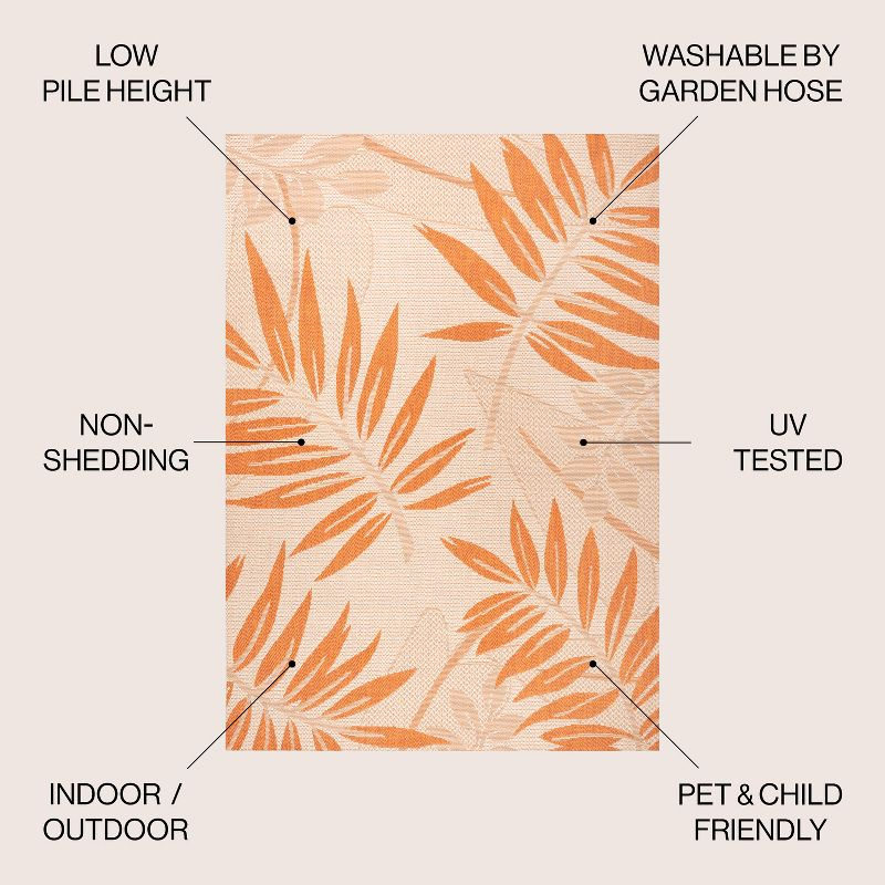 3' x 5' Havana Tropical Palm Leaf Indoor/Outdoor Area Rug, Cream/Orange - JONATHAN Y