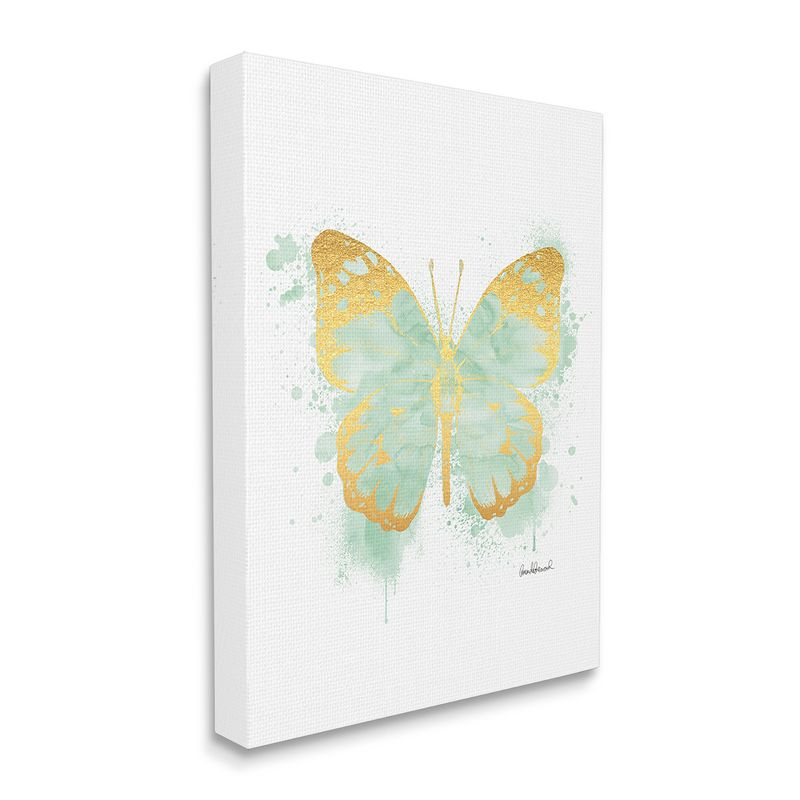 Stupell Industries Seafoam Green Butterfly Watercolor Paint Splatter Gallery Wrapped Canvas Wall Art, 16 x 20