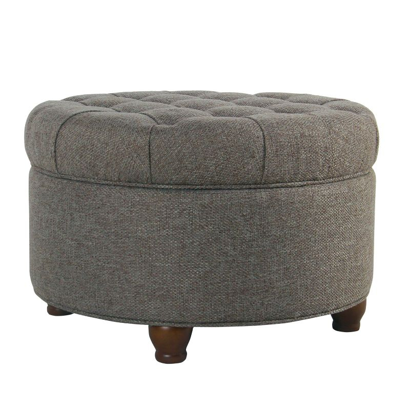 Large Tufted Round Storage Ottoman with Lid & Wood Legs - HomePop