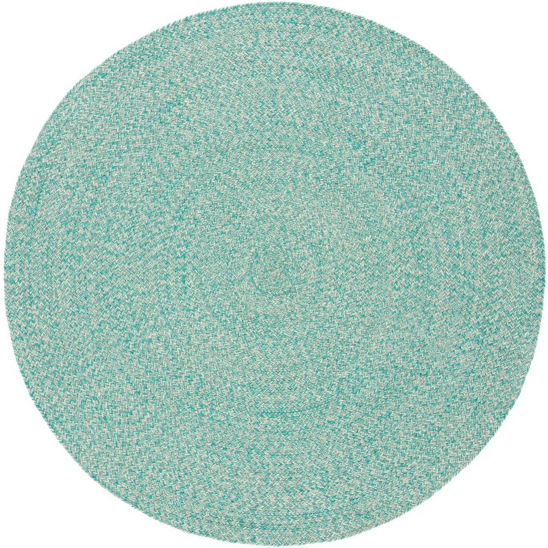 Braided BRD701 Hand Woven Area Rug - Teal/Ivory - 5' round - Safavieh.