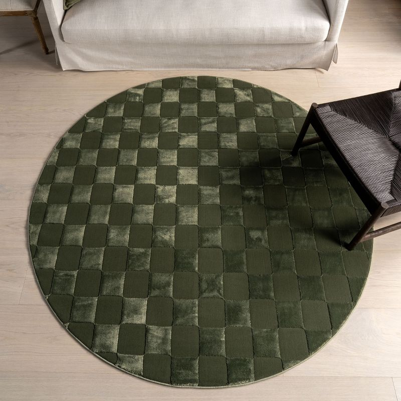 Nuloom Alaiya Checkered Pet Friendly Textured Machine Washable Area Rug, Round 6', Green