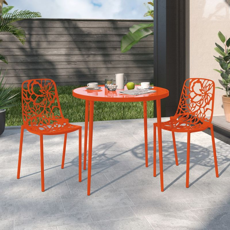 LeisureMod Devon Modern Aluminum Outdoor Stackable Dining Chair Set of 2 with Weather-Resistant Finish, Durable Frame for Patio, Garden, or Poolside