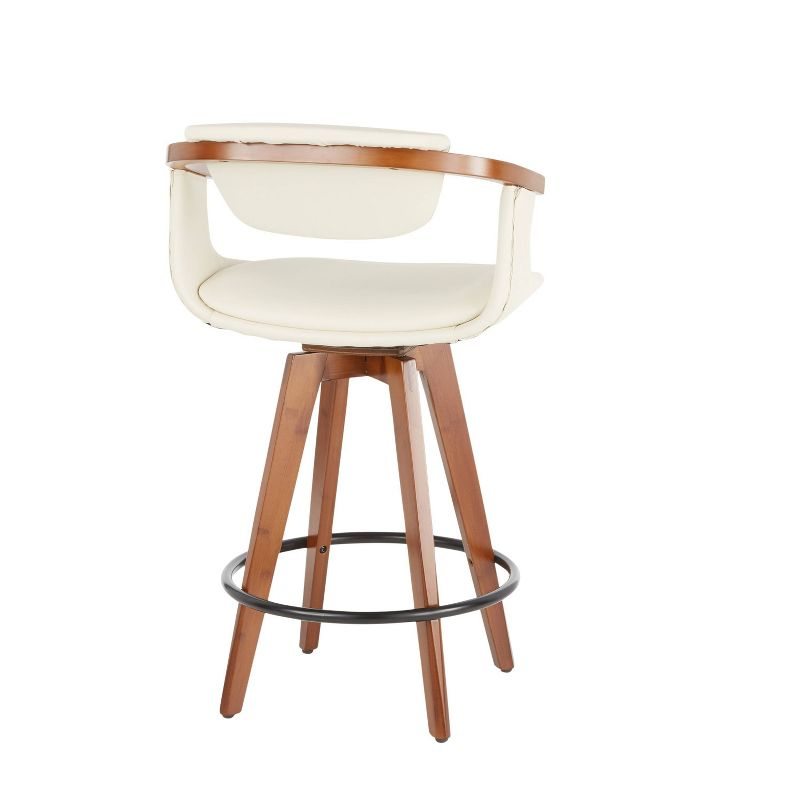 Oracle Mid-Century Modern Counter Height Barstool Cream - LumiSource: Swivel, Faux Leather, Bamboo Frame