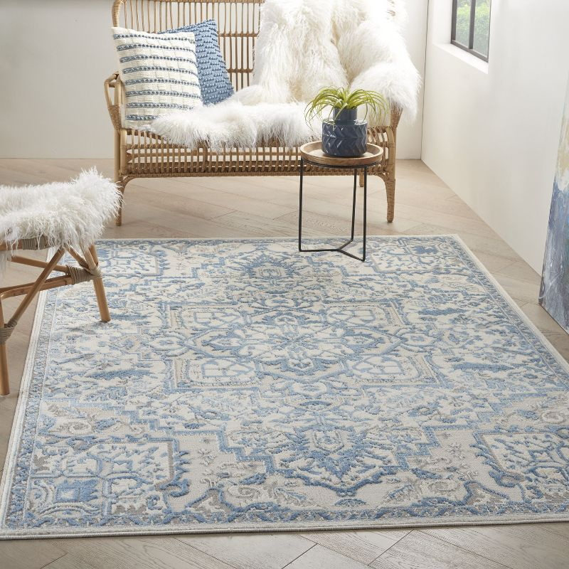 Nourison Elation Bohemian Medallion Indoor Rug Ivory Blue 7'10" x 9'10"