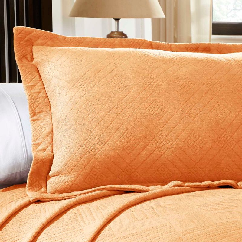 Geometric Fret Cotton Matelasse Decorative Bedspread and Pillow Sham Set, Twin, Salmon - Blue Nile Mills