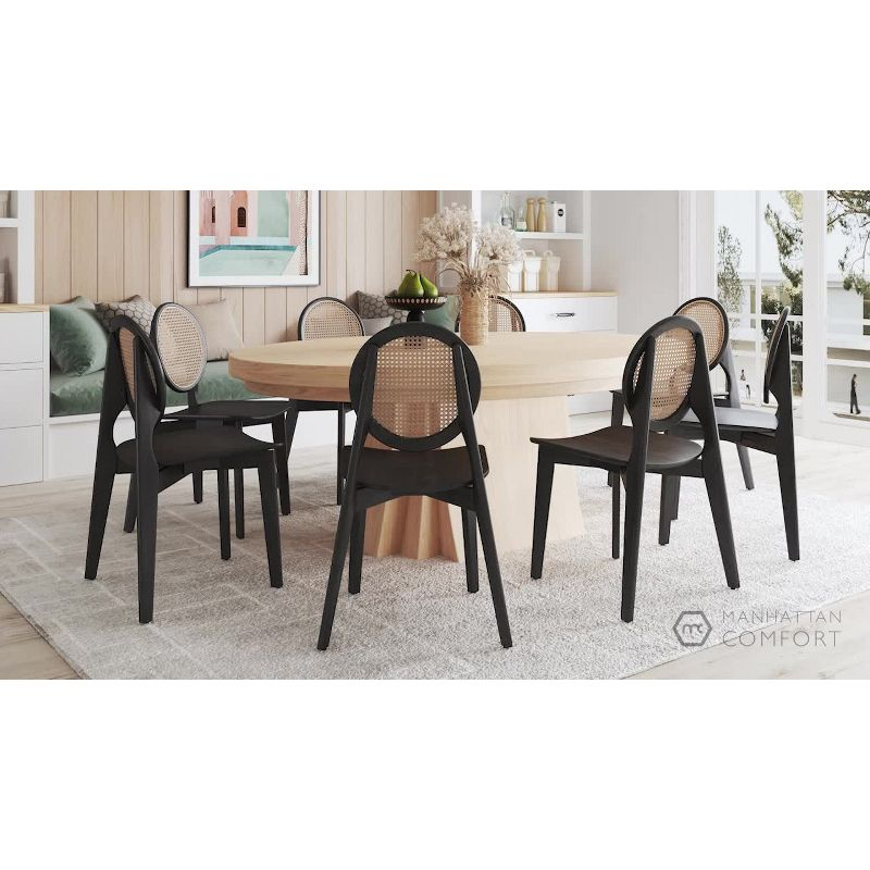 Set of 2 Versailles Round Dining Chairs Black/Natural - Manhattan Comfort: Mid-Century Modern, Ash Wood Frame, No Assembly Required