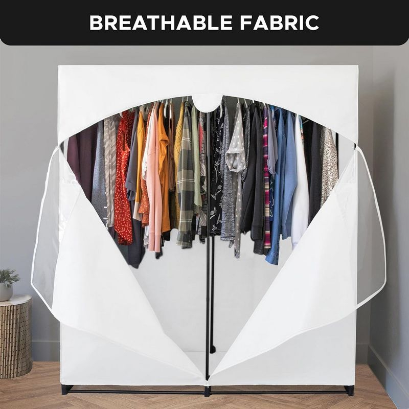 Hold N' Storage - Portable Wardrobe Closet with Metal Hanging Rod - White