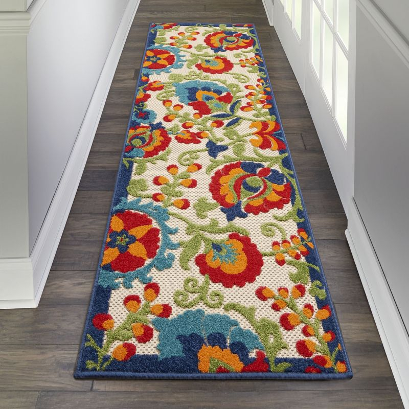 Nourison Aloha Floral Textured Flatweave High-Low Indoor Outdoor Runner Rug Multicolor 2' x 6'