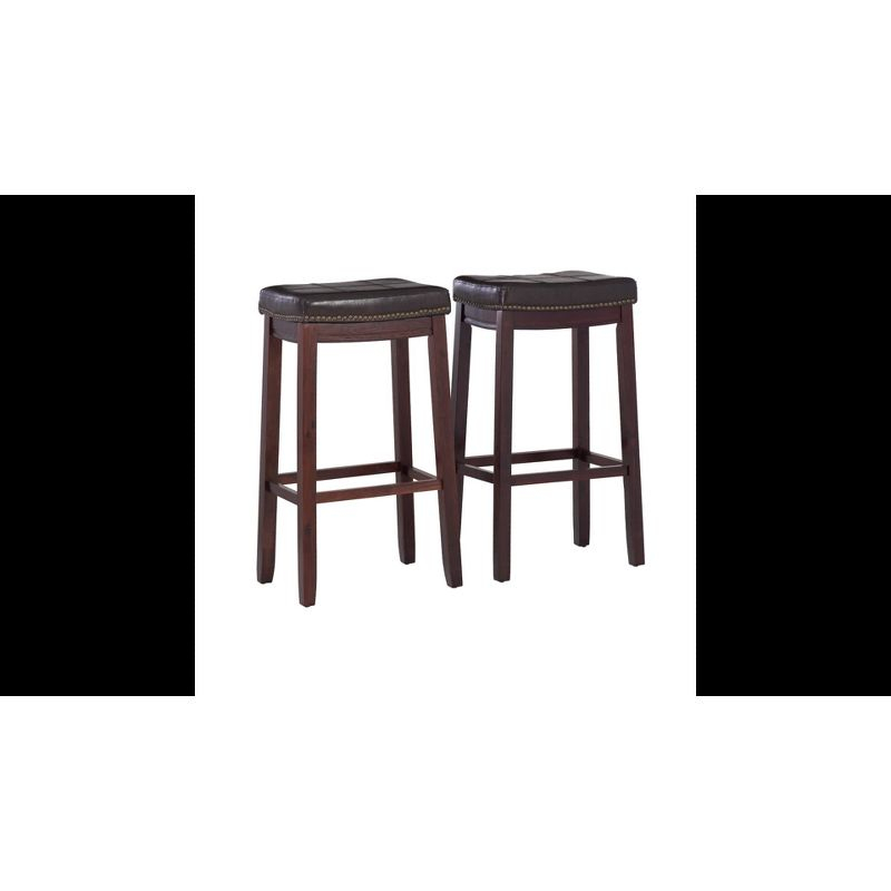 Set of 2 Claridge Faux Leather Nailhead Backless Saddle Barstools Beige - Linon: Upholstered, Rubberwood Legs, Footrest