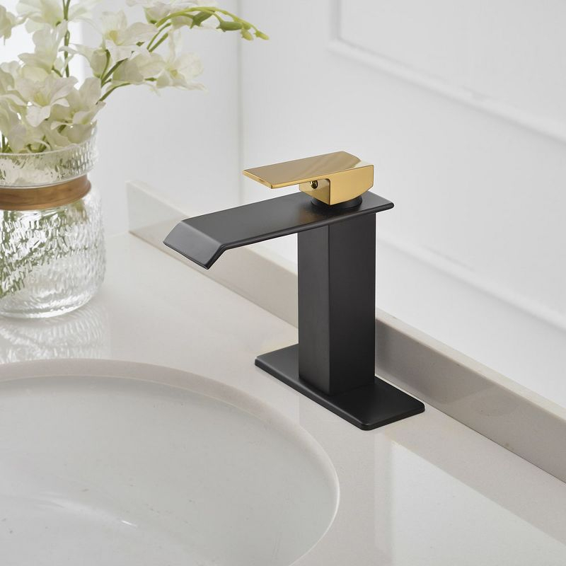 BWE Waterfall Single Hole Single-Handle Low-Arc Bathroom Faucet With Pop-up Drain Assembly