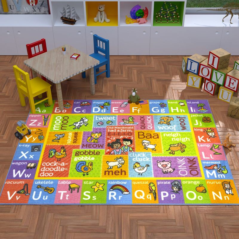 KC CUBS Boy & Girl Kids ABC Alphabet W/ Animals & Sounds Educational Learning & Fun Game Play Nursery Bedroom Classroom Rug Carpet, 5' 3" x 6' 6"