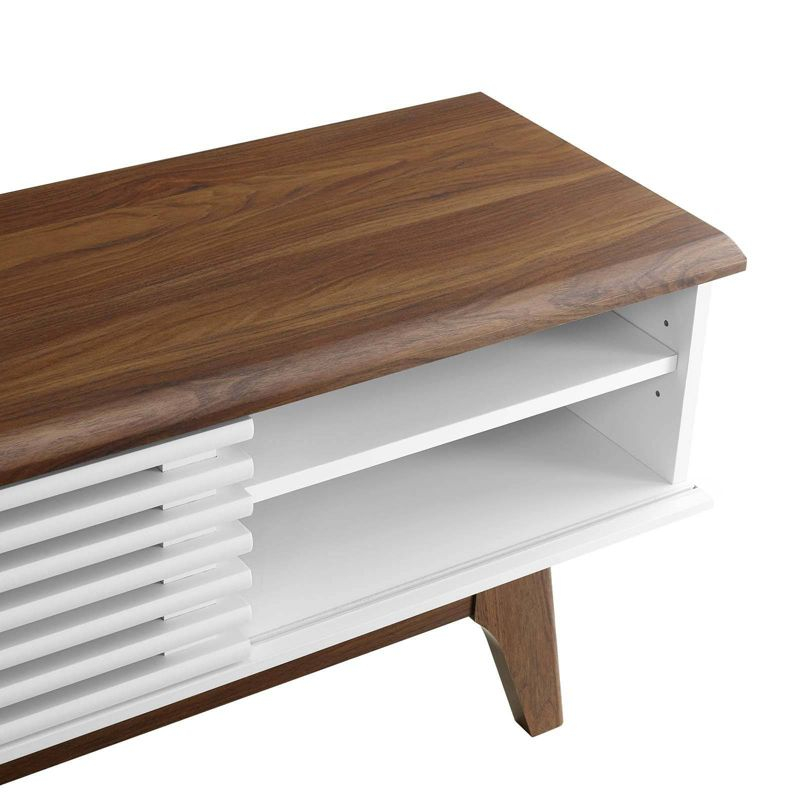 Render Entertainment Center TV Stand for TVs up to 78" Walnut/White - Modway: Mid-Century Design, Media Storage, Cable Management