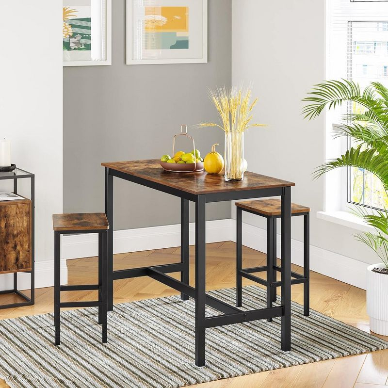VASAGLE Bar Stools, Set of 2 Bar Chairs, Kitchen Breakfast Bar Stools with Footrest, Industrial in Living Room, Party Room, Rustic Brown and Black