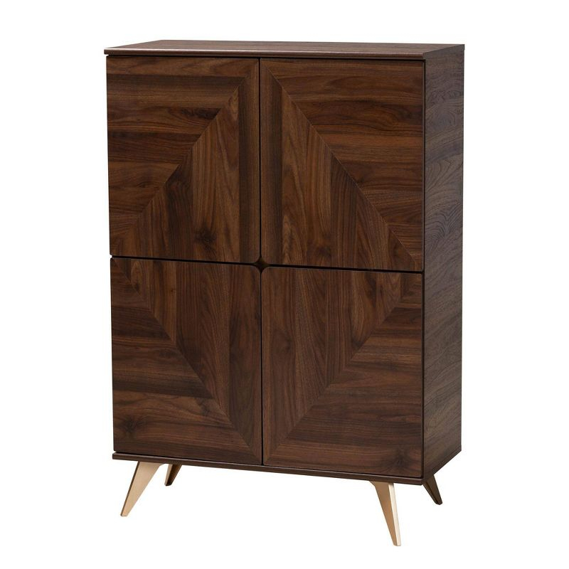 Graceland Wood Shoe Cabinet Walnut Brown/Gold - Baxton Studio: Mid-Century Design, 6 Shelves, Organizes 18 Pairs