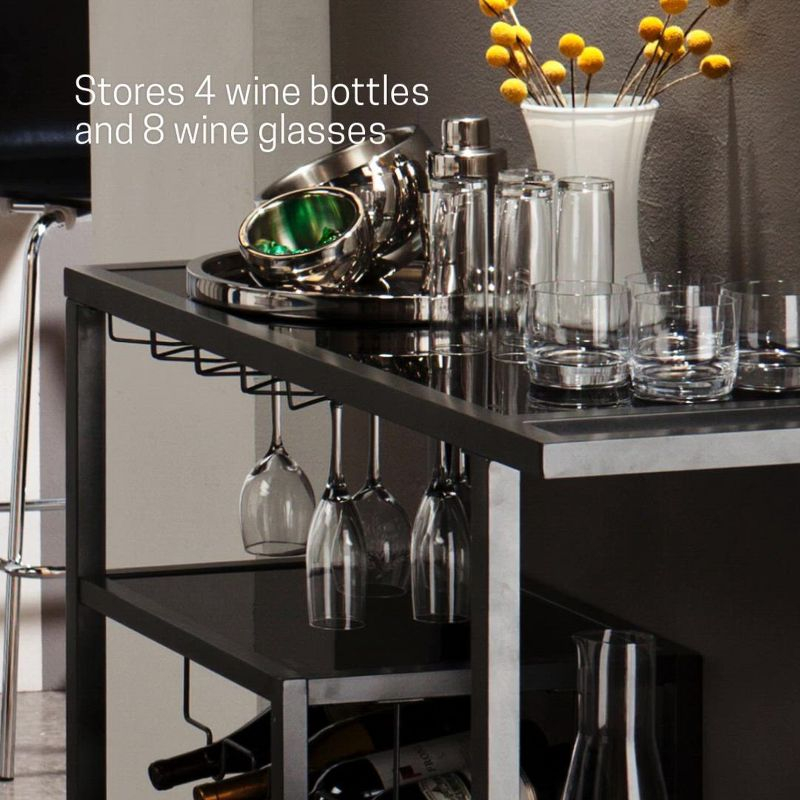 Holly & Martin Zephs Bar Cart - HZ8810 - Gunmetal Gray w/ Black Glass - SEI