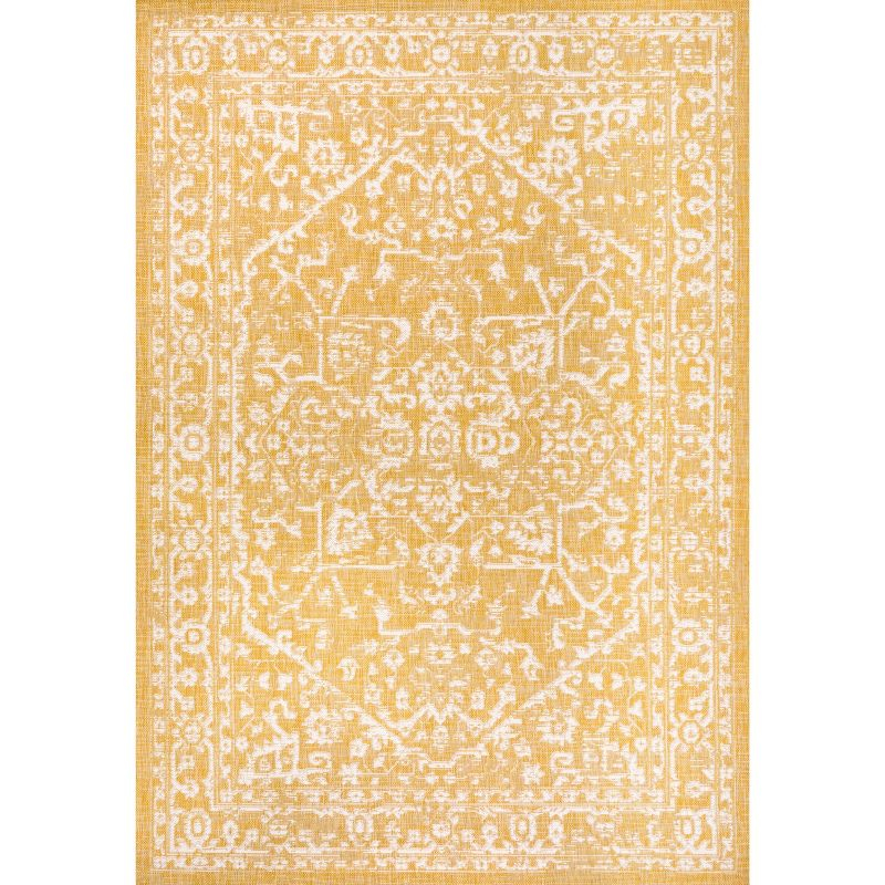 5' x 8' Malta Bohemian Medallion Textured Weave Indoor/Outdoor Area Rug, Yellow/Cream - JONATHAN Y