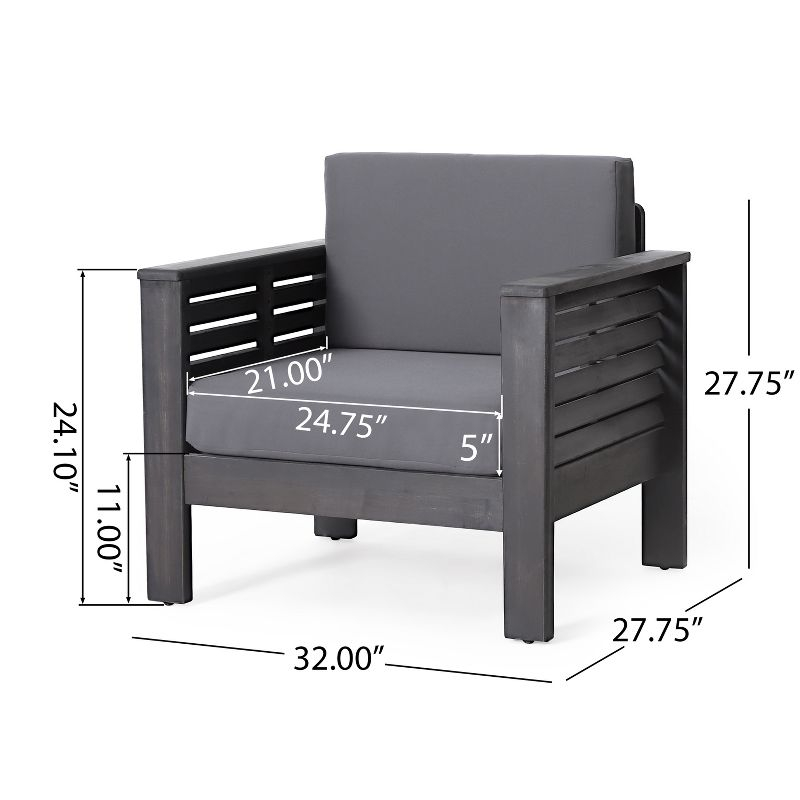 Christopher Knight Home Rabun Outdoor Acacia Wood 4 Seater Chat Set with Cushions, Dark Gray