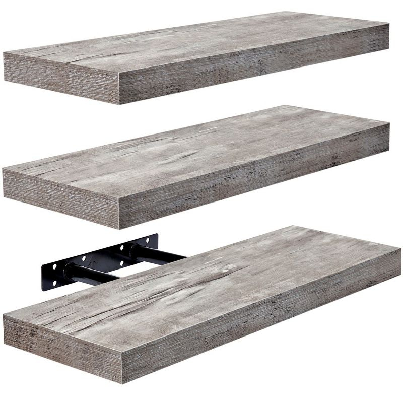 3 Pack 16 Inch Sorbus Rustic Floating Shelves - for Bedroom, Kitchen, Living Room, Office - Floating Shelf for Trophies, Books, Frames, etc