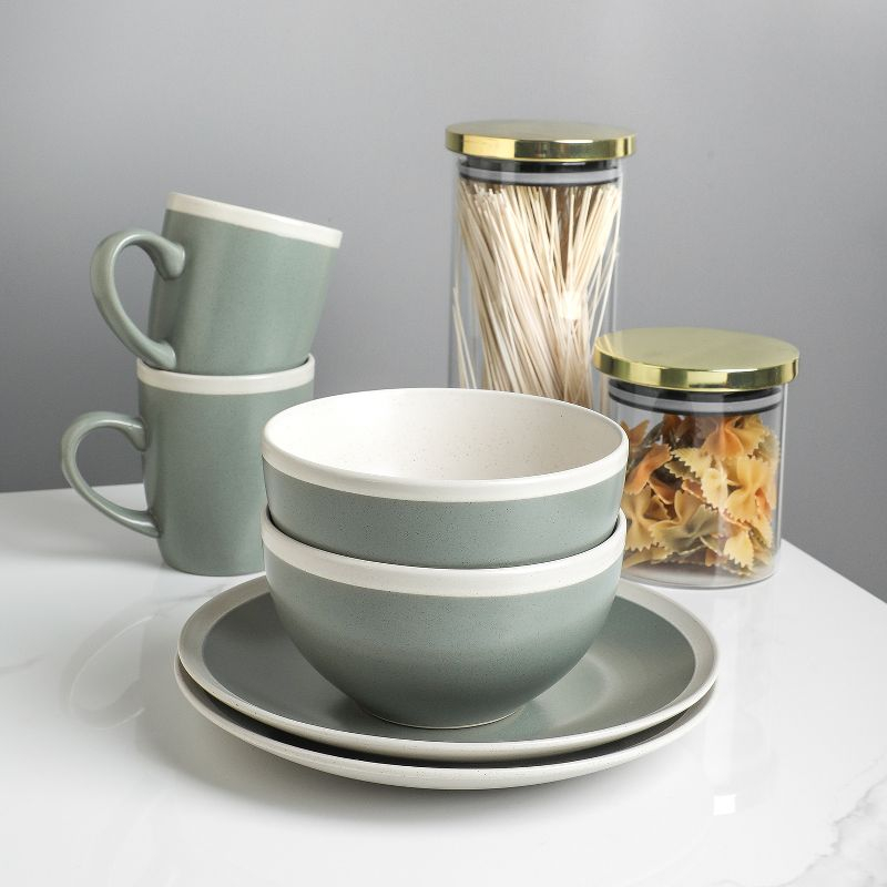 Stone Lain Serenity 16-Piece Stoneware Dinnerware Set, Service for 4, Green and Cream