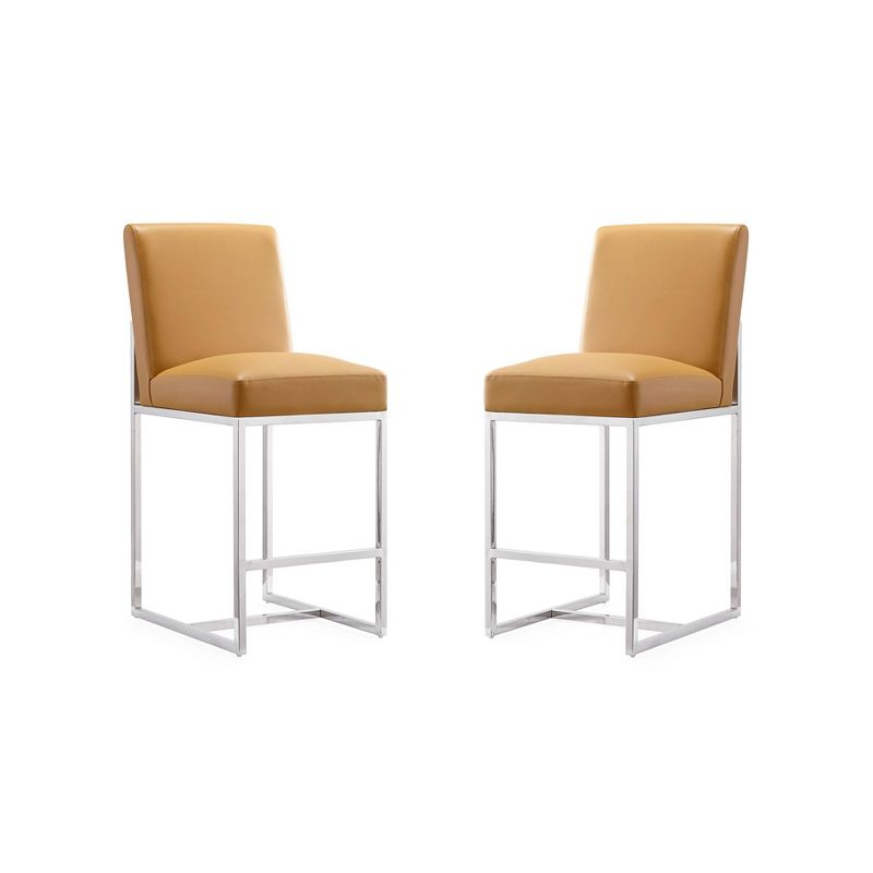 Set of 2 Element Upholstered Stainless Steel Counter Height Barstools Camel - Manhattan Comfort
