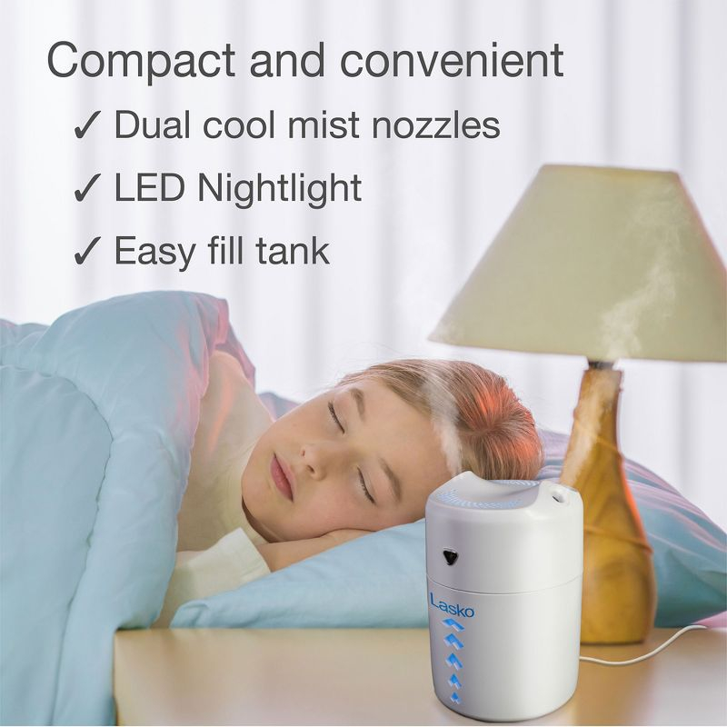 Lasko Ultrasonic Cool Mist Personal Humidifier, 0.4 Liter, Portable Home Water Vaporizer and Air Purifier for Bedroom and Small Room, White