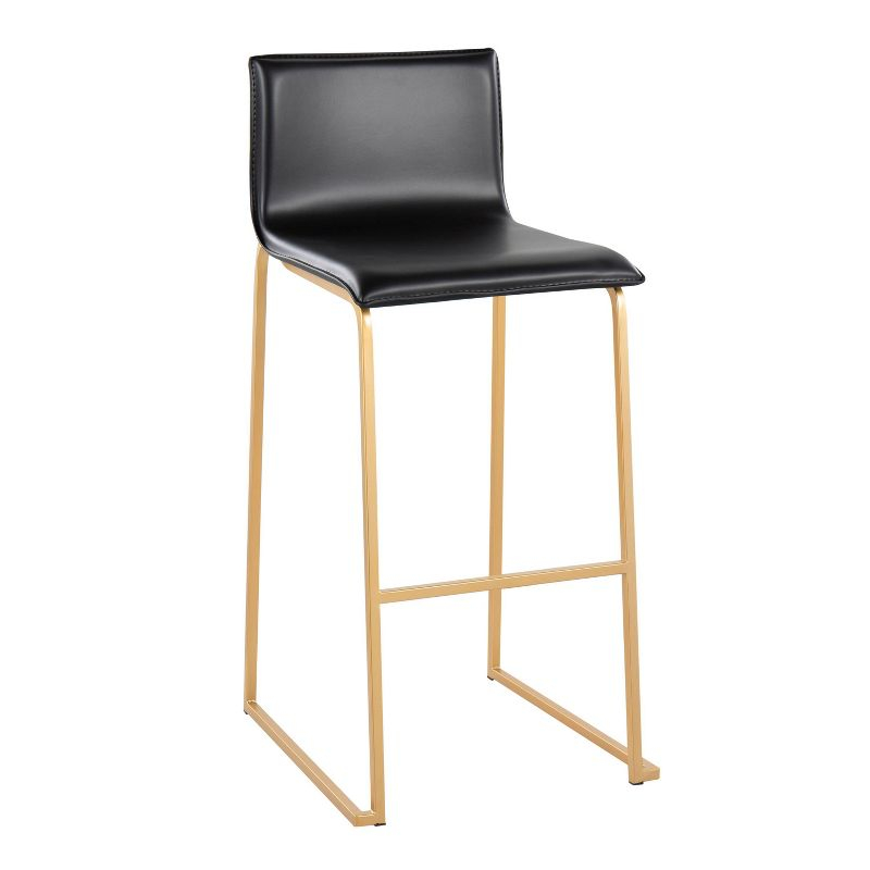 Set of 2 Mara Upholstered Barstools Black/Gold - Lumisource: Faux Leather, Steel Base, Footrest, 250lb Capacity