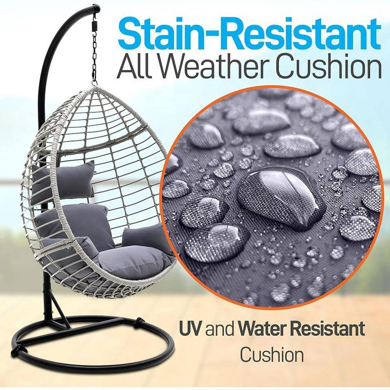 SereneLife Wicker Rattan Swing Chair with Cushion - Gray