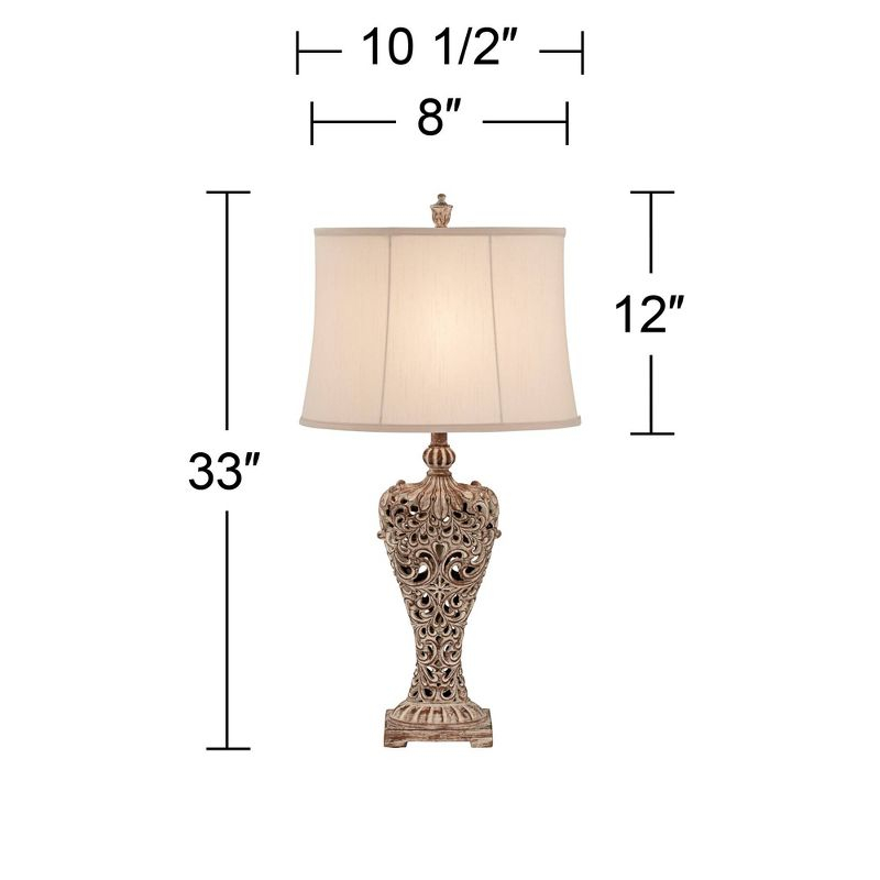 Barnes and Ivy Elle Traditional Table Lamp 33" Tall Antique Gold Florentine Off White Oval Shade for Bedroom Living Room Bedside Nightstand Office
