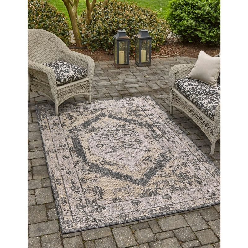Unique Loom 9' 0 x 12' 0 Rectangle Indoor/Outdoor Traditional Charcoal Area Rug